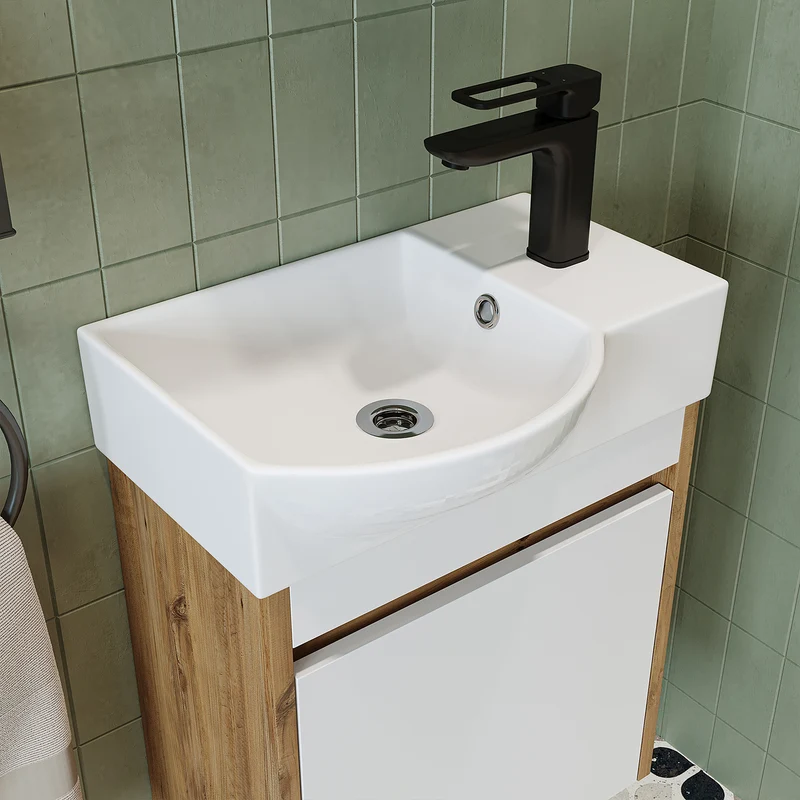 Roomart 4-delige badkamermeubelset LEO, 46 cm, smalle set voor gastentoilet met spiegelkast, in 4 kleuren