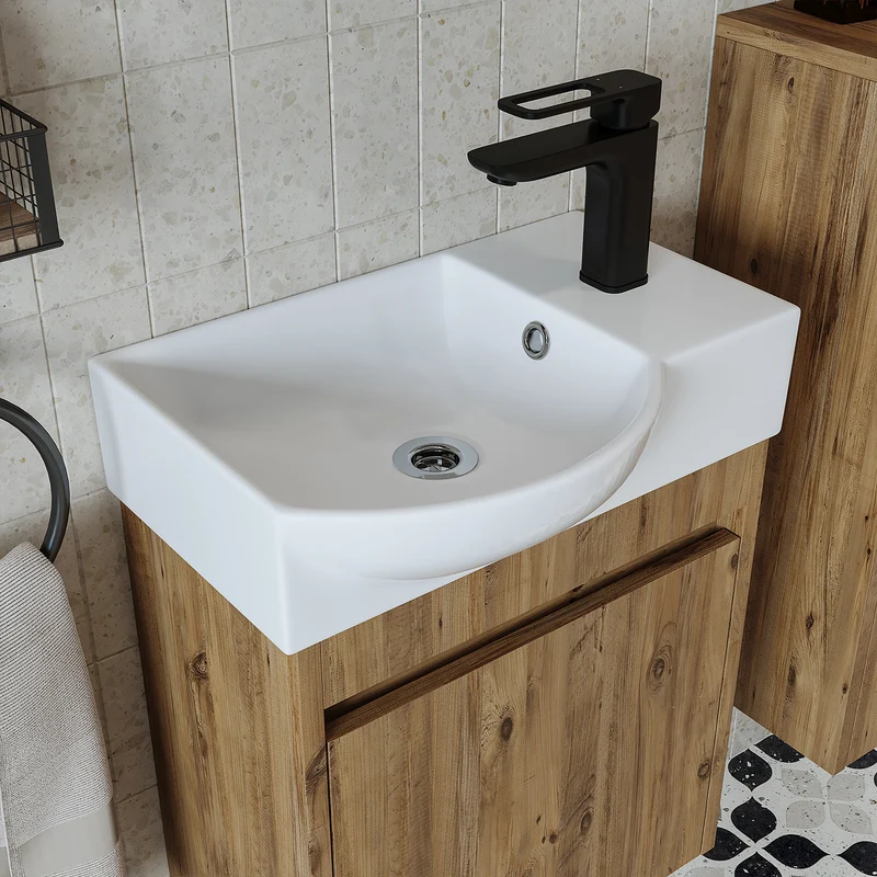 Roomart 4-delige badkamermeubelset LEO, 46 cm, smalle set voor gastentoilet met spiegelkast, in 4 kleuren