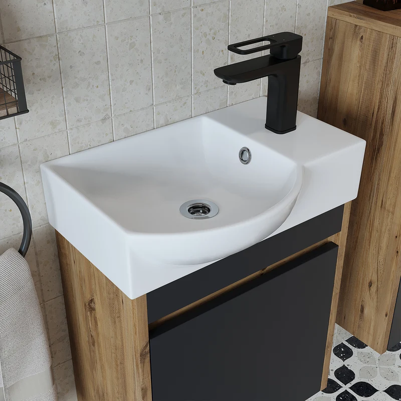 Roomart 4-delige badkamermeubelset LEO, 46 cm, smalle set voor gastentoilet met spiegelkast, in 4 kleuren