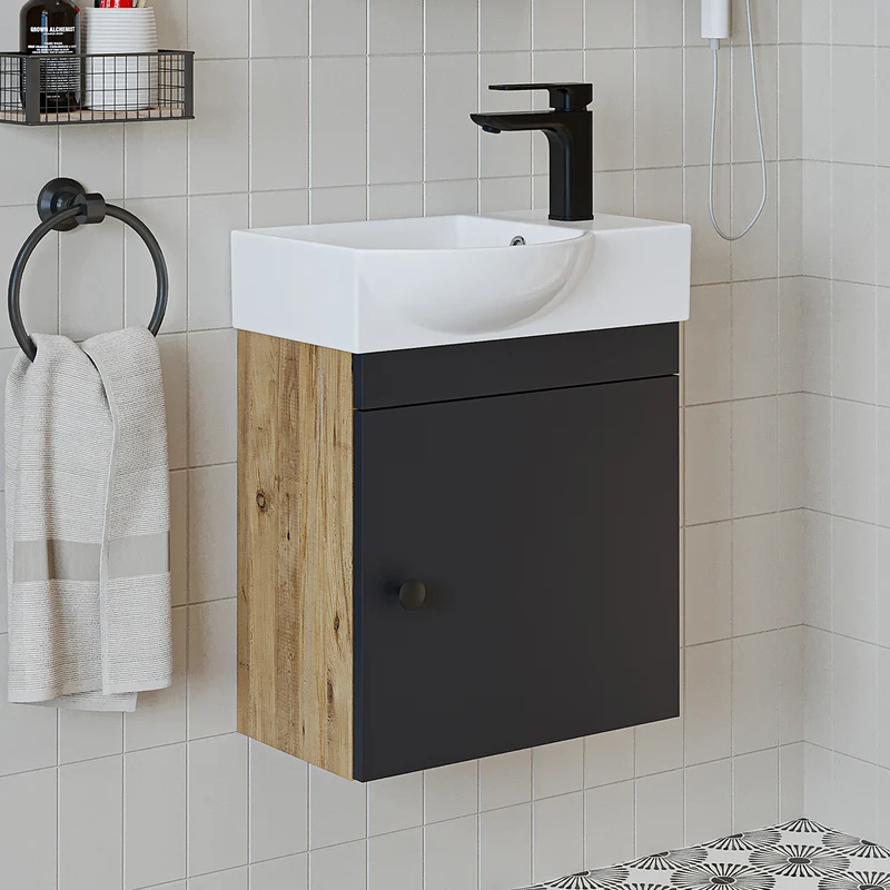Roomart Badmöbel-Set PUNTO, 46 cm, schmales Gäste-WC-Set mit Spiegelschrank, in 4 Farben