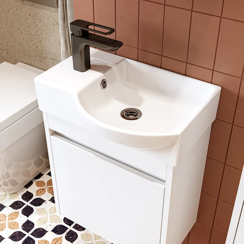 Roomart 4-delige badkamermeubelset LEO, 46 cm, smalle set voor gastentoilet met spiegelkast, in 4 kleuren