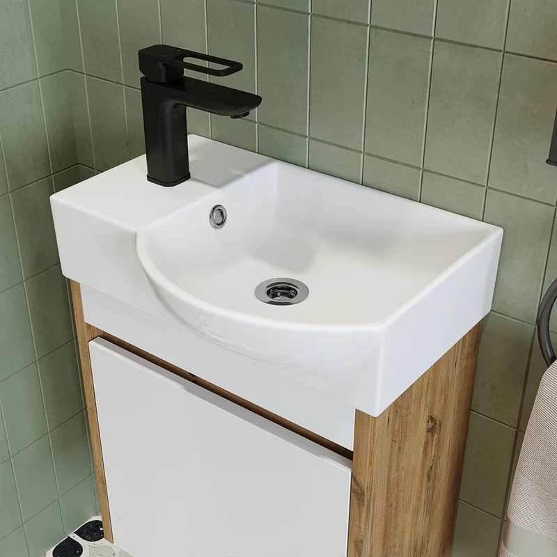 Roomart 4-delige badkamermeubelset LEO, 46 cm, smalle set voor gastentoilet met spiegelkast, in 4 kleuren
