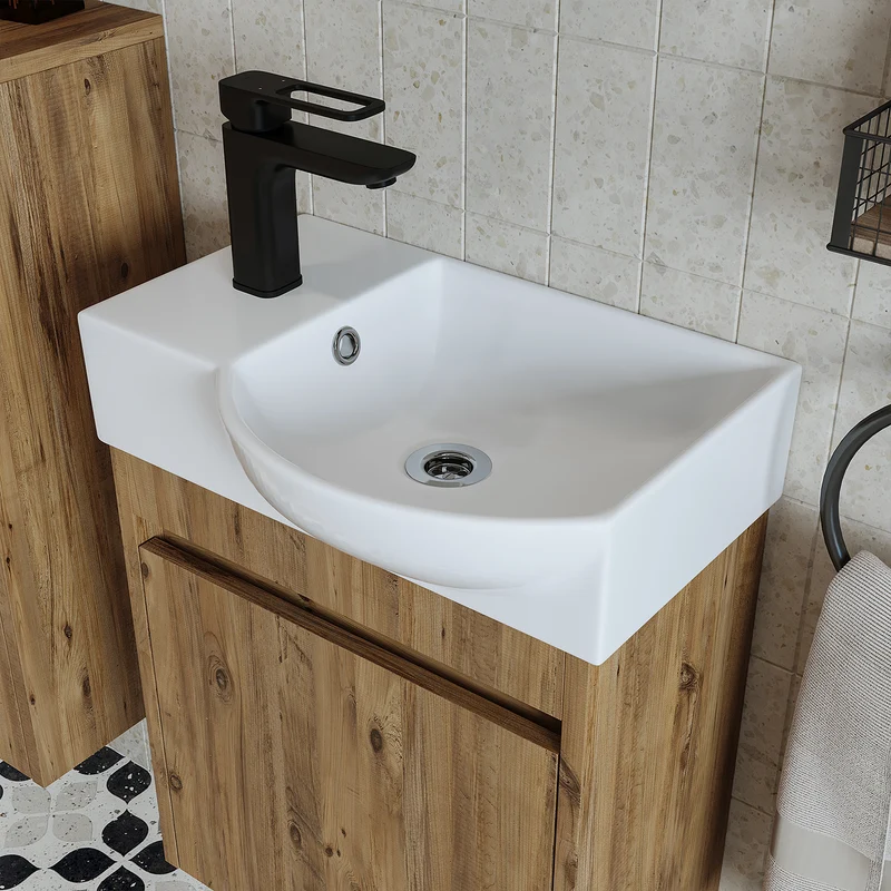 Roomart 4-delige badkamermeubelset LEO, 46 cm, smalle set voor gastentoilet met spiegelkast, in 4 kleuren