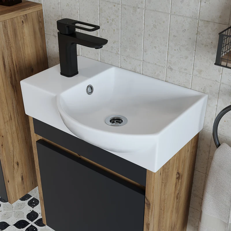 Roomart 4-delige badkamermeubelset LEO, 46 cm, smalle set voor gastentoilet met spiegelkast, in 4 kleuren