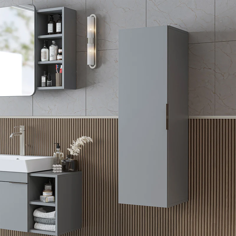 Roomart 4-delige badkamermeubelset LYCIA, 49 cm, wastafel, spiegelkast en hoge kast, in 4 kleuren