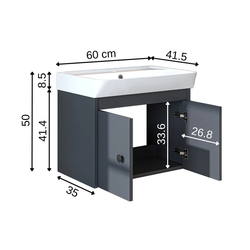 Roomart badmeubelset ADA, 60 cm, met keramische wastafel, in 6 kleuren
