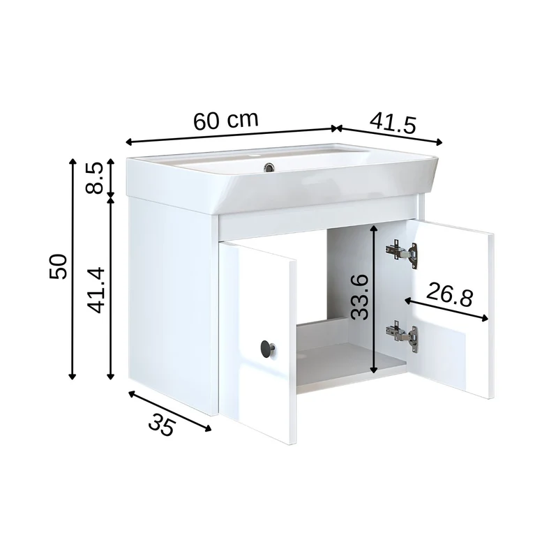 Roomart badmeubelset ADA, 60 cm, met keramische wastafel, in 6 kleuren