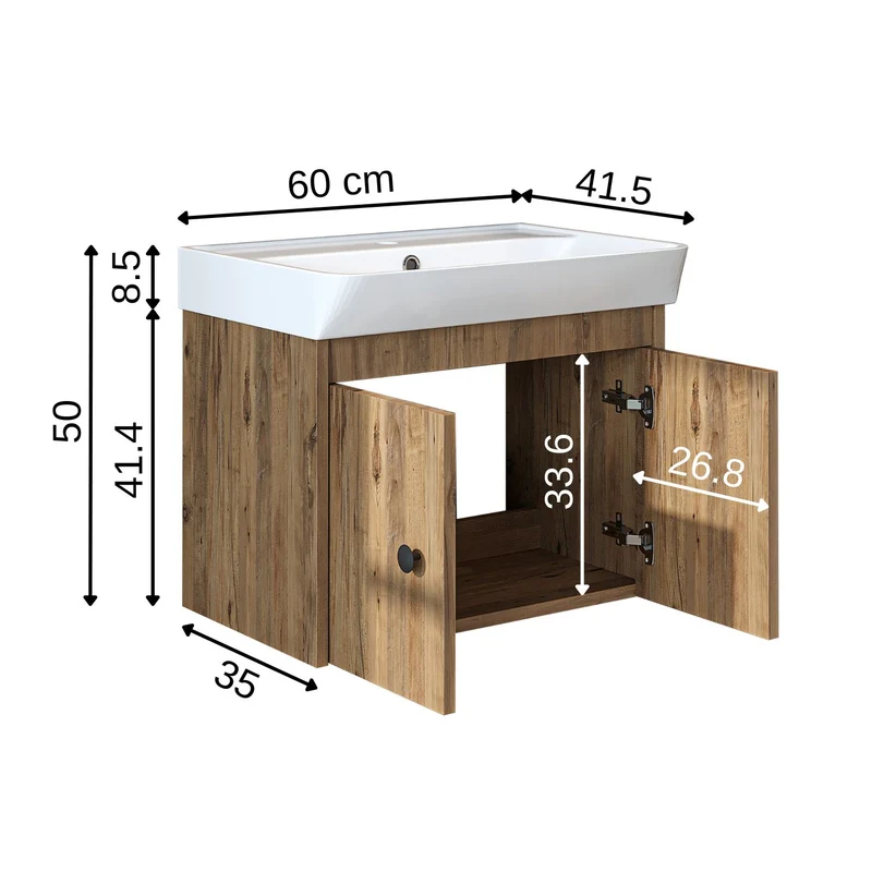 Roomart badmeubelset ADA, 60 cm, met keramische wastafel, in 6 kleuren