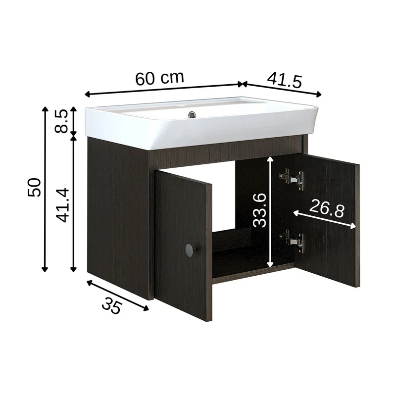Roomart badmeubelset ADA, 60 cm, met keramische wastafel, in 6 kleuren