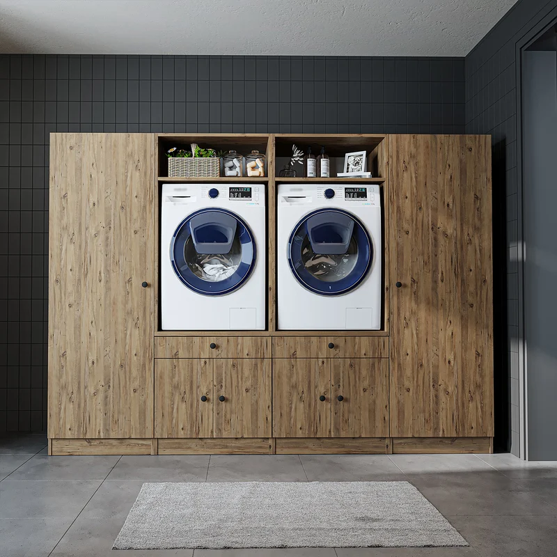 Roomart wasmachinekast SERIE 1 voor 2 machines met hoge kast, 194 cm, in 3 kleuren