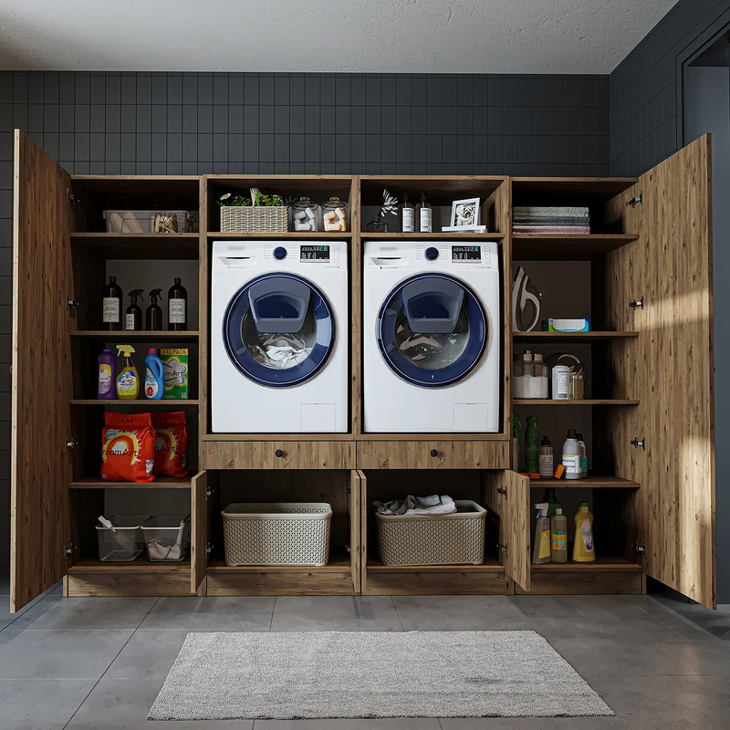 Roomart wasmachinekast SERIE 1 voor 2 machines met hoge kast, 194 cm, in 3 kleuren