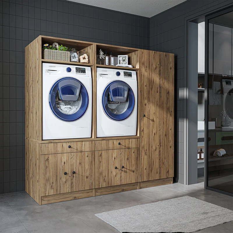 Roomart wasmachinekast SERIE 1 voor 2 machines met hoge kast, 194 cm, in 3 kleuren