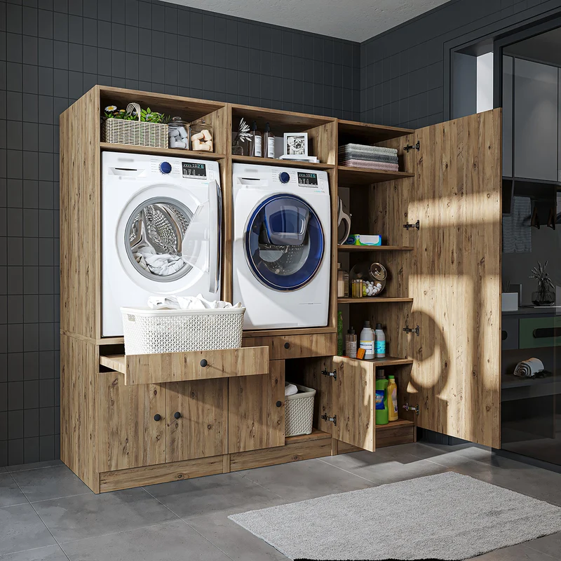 Roomart wasmachinekast SERIE 1 voor 2 machines met hoge kast, 194 cm, in 3 kleuren