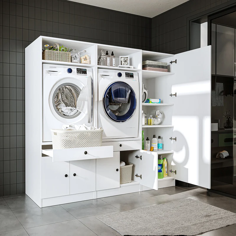 Roomart wasmachinekast SERIE 1 voor 2 machines met hoge kast, 194 cm, in 3 kleuren