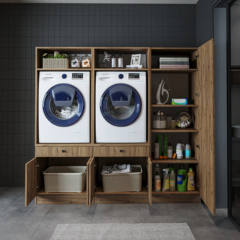 Roomart wasmachinekast SERIE 1 voor 2 machines met hoge kast, 194 cm, in 3 kleuren