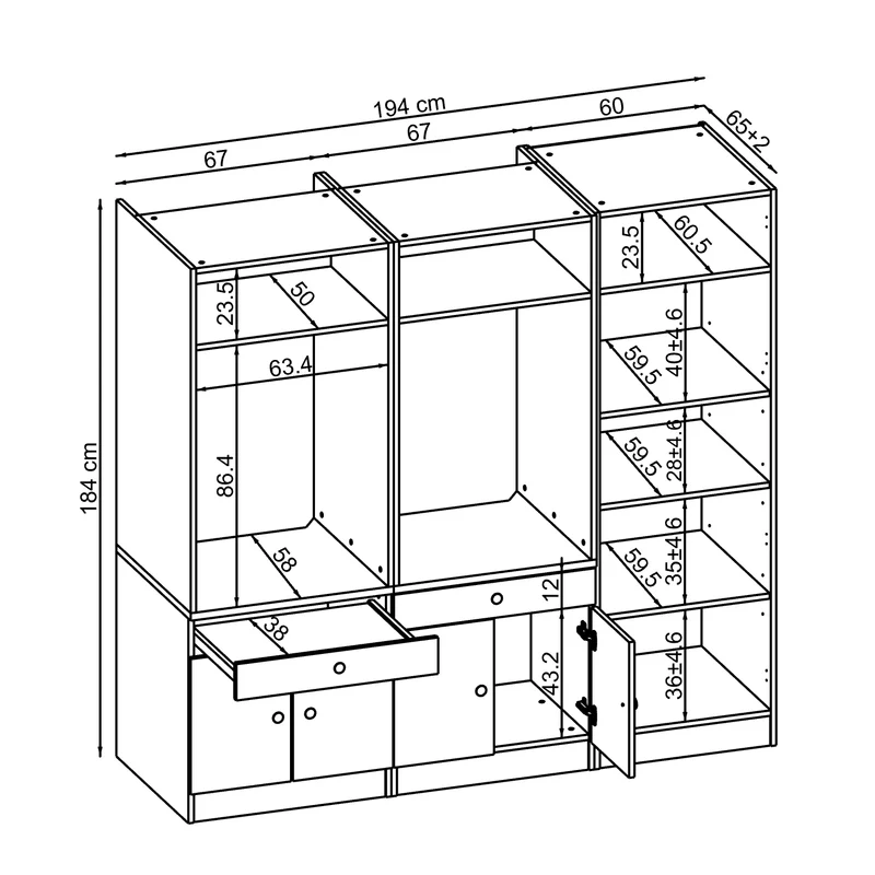 Roomart wasmachinekast SERIE 1 voor 2 machines met hoge kast, 194 cm, in 3 kleuren