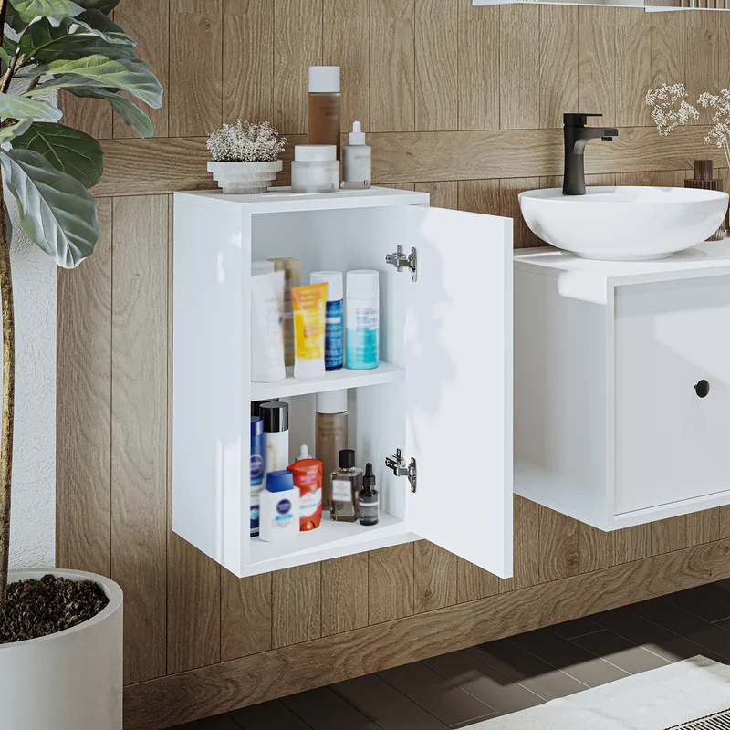 Roomart GUSTO kolomkast 35 cm – Hangende badkamerkast met soft-close – Moderne badkamerkast met opbergruimte – Wit of eiken