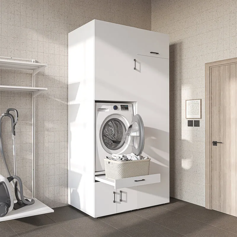 Roomart wasmachinekast 127 cm met hoge kast, 240 cm hoog, uittrekbaar werkblad, in 3 kleuren