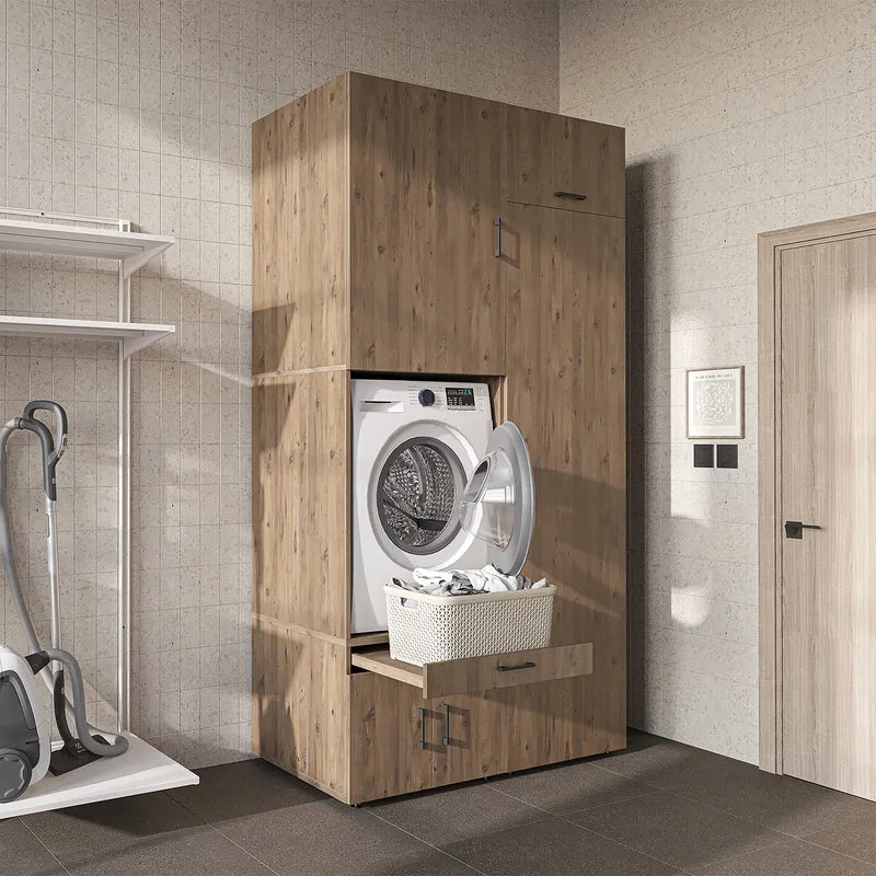 Roomart wasmachinekast 127 cm met hoge kast, 240 cm hoog, uittrekbaar werkblad, in 3 kleuren