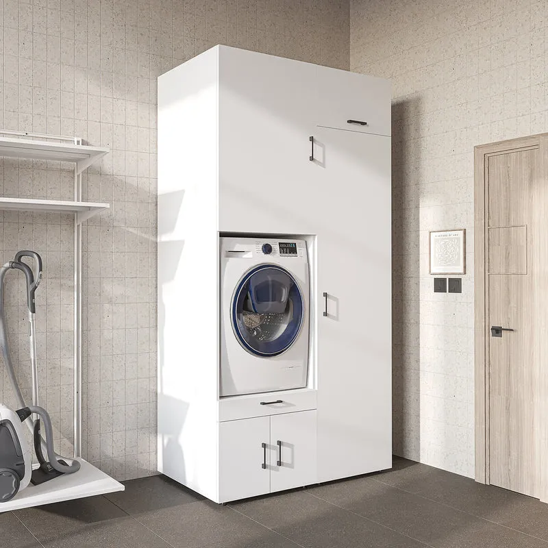 Roomart wasmachinekast 127 cm met hoge kast, 240 cm hoog, uittrekbaar werkblad, in 3 kleuren