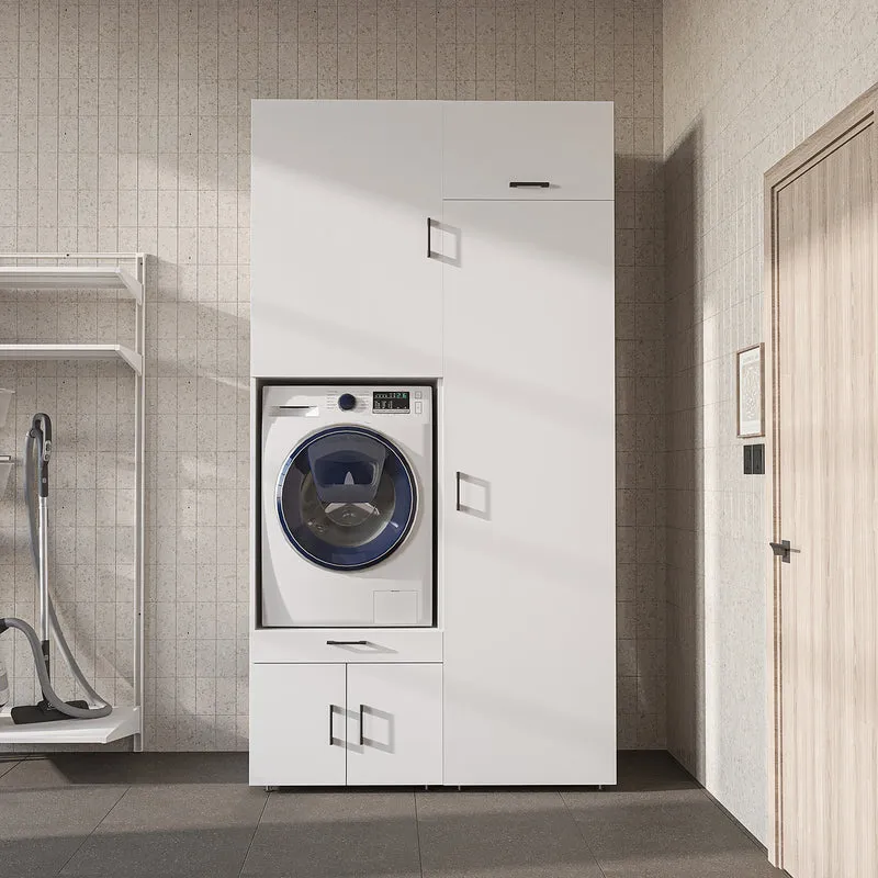 Roomart wasmachinekast 127 cm met hoge kast, 240 cm hoog, uittrekbaar werkblad, in 3 kleuren