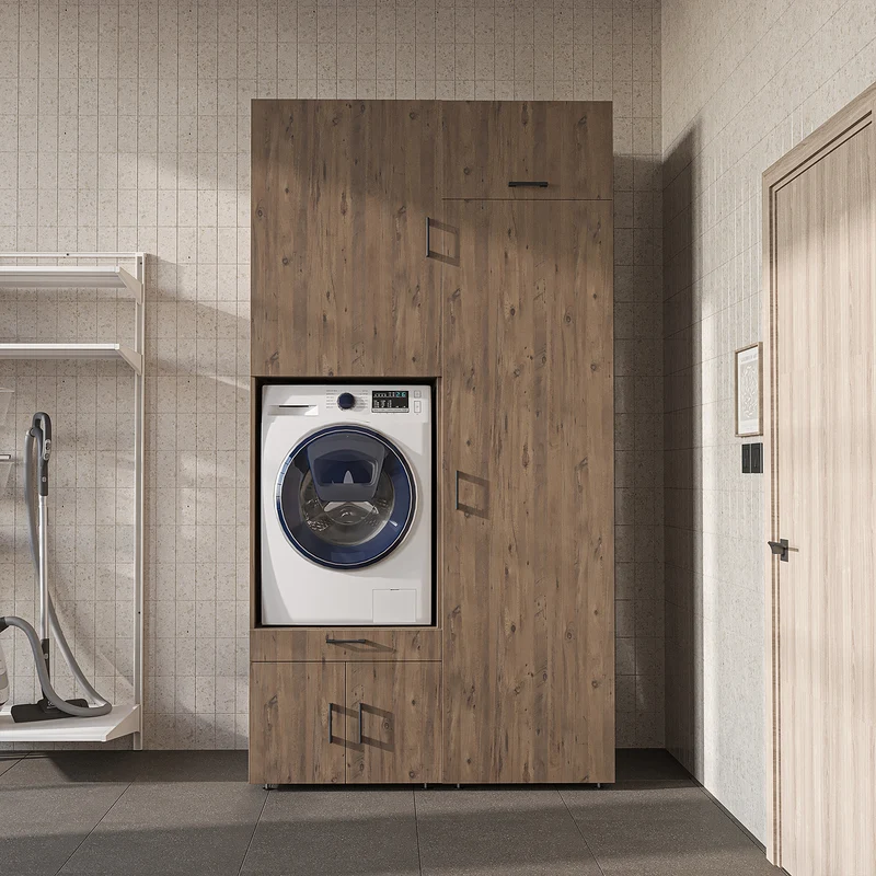 Roomart wasmachinekast 127 cm met hoge kast, 240 cm hoog, uittrekbaar werkblad, in 3 kleuren
