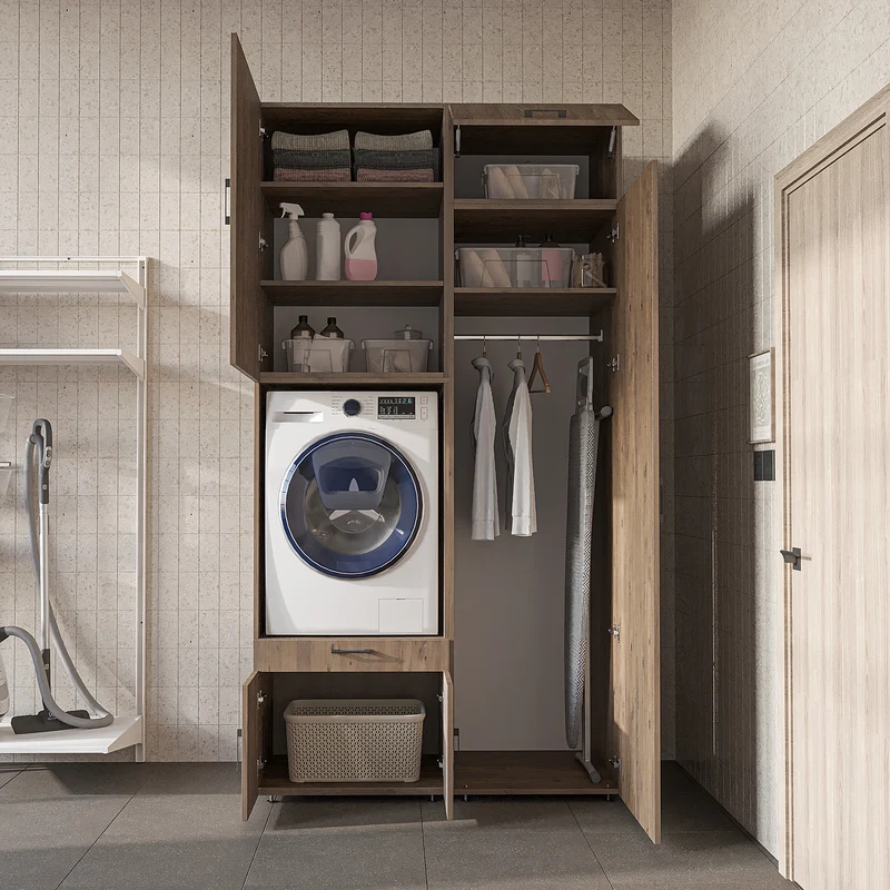 Roomart wasmachinekast 127 cm met hoge kast, 240 cm hoog, uittrekbaar werkblad, in 3 kleuren