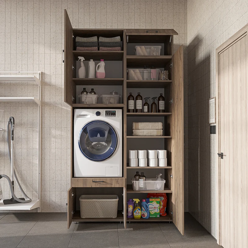 Roomart wasmachinekast 127 cm met hoge kast, 240 cm hoog, uittrekbaar werkblad, in 3 kleuren