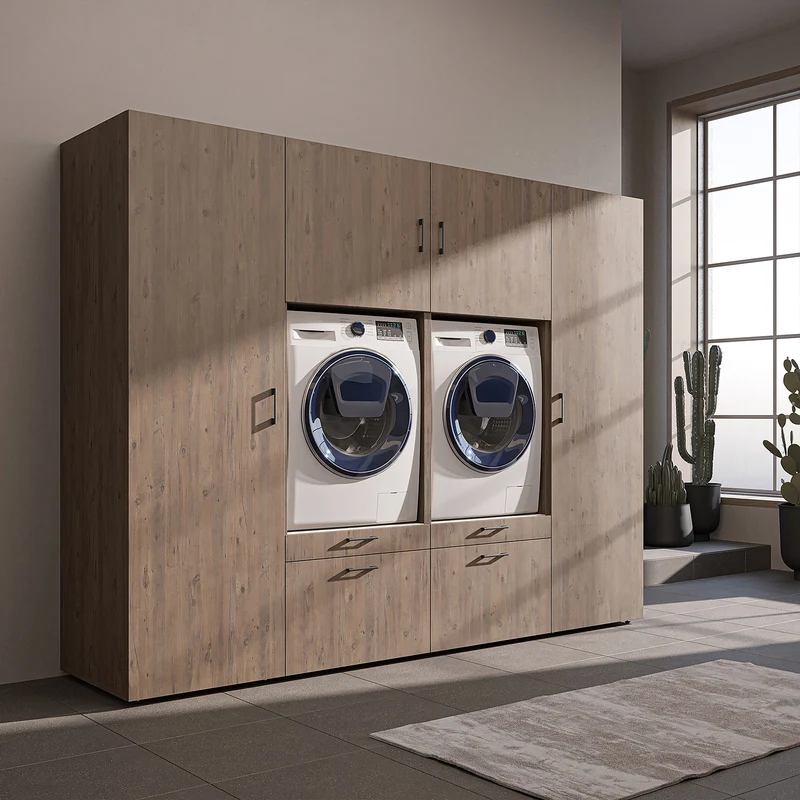 Roomart wandmeubel SERIE II, 254 cm, voor 2 apparaten met 2 hoge kasten, in 3 kleuren