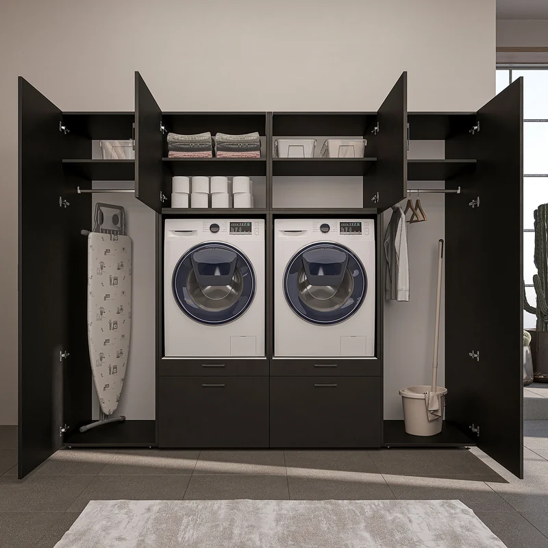 Roomart wandmeubel SERIE II, 254 cm, voor 2 apparaten met 2 hoge kasten, in 3 kleuren