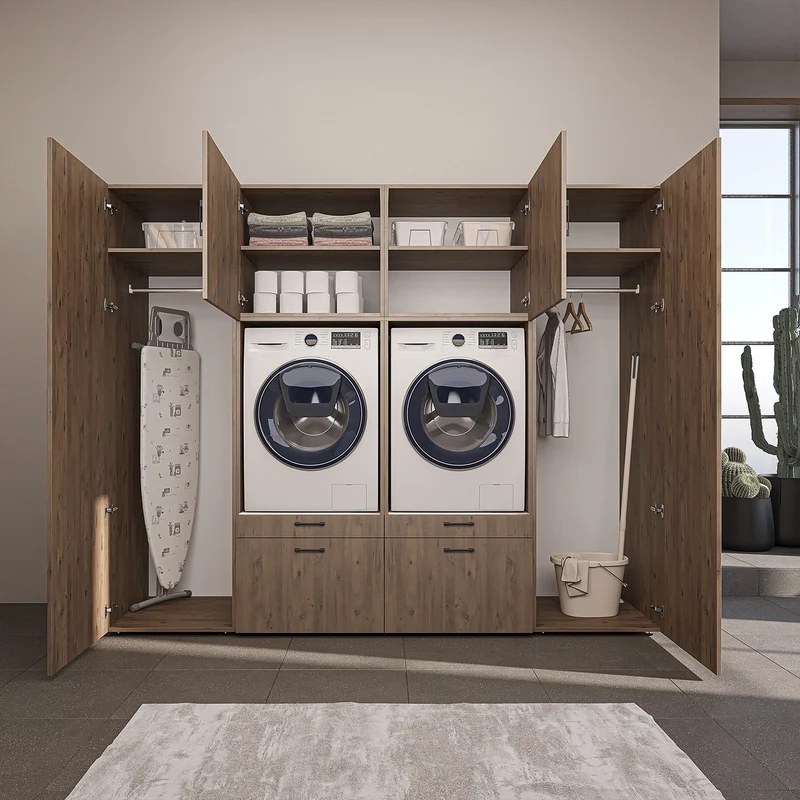 Roomart wandmeubel SERIE II, 254 cm, voor 2 apparaten met 2 hoge kasten, in 3 kleuren