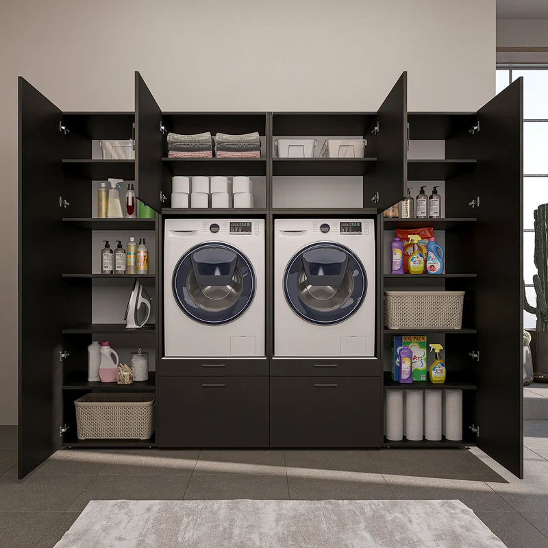 Roomart wandmeubel SERIE II, 254 cm, voor 2 apparaten met 2 hoge kasten, in 3 kleuren