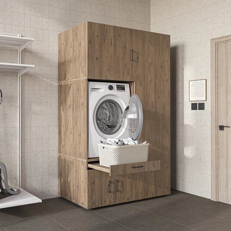 Roomart wasmachinekast 127 cm met hoge kast, 236 cm hoog, uitschuifbaar blad, in 3 kleuren