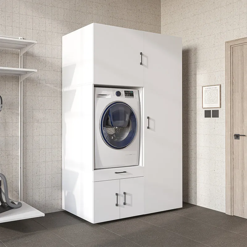 Roomart wasmachinekast 127 cm met hoge kast, 236 cm hoog, uitschuifbaar blad, in 3 kleuren