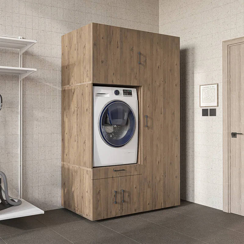 Roomart wasmachinekast 127 cm met hoge kast, 236 cm hoog, uitschuifbaar blad, in 3 kleuren
