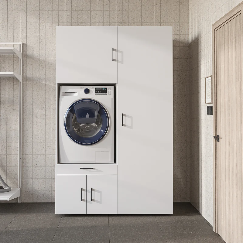 Roomart wasmachinekast 127 cm met hoge kast, 236 cm hoog, uitschuifbaar blad, in 3 kleuren