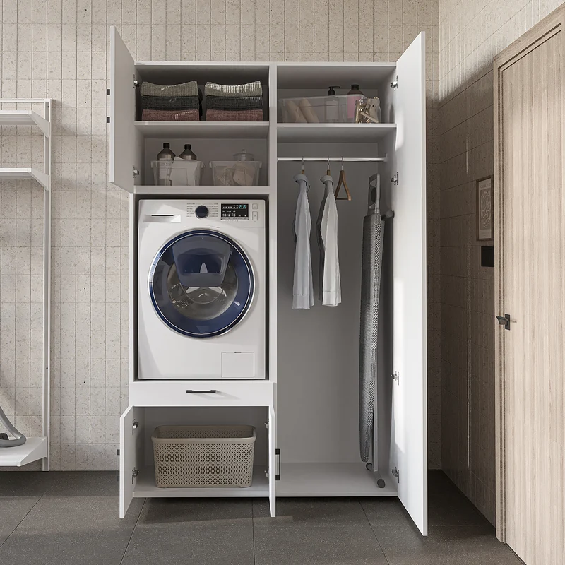 Roomart wasmachinekast 127 cm met hoge kast, 236 cm hoog, uitschuifbaar blad, in 3 kleuren