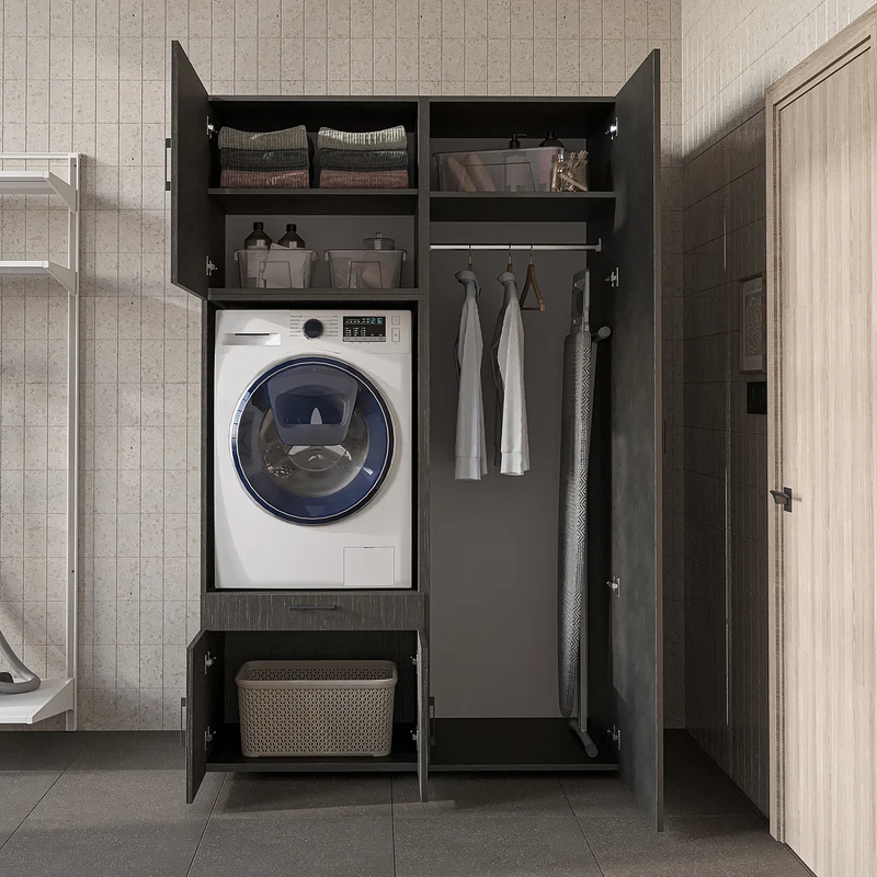 Roomart wasmachinekast 127 cm met hoge kast, 236 cm hoog, uitschuifbaar blad, in 3 kleuren