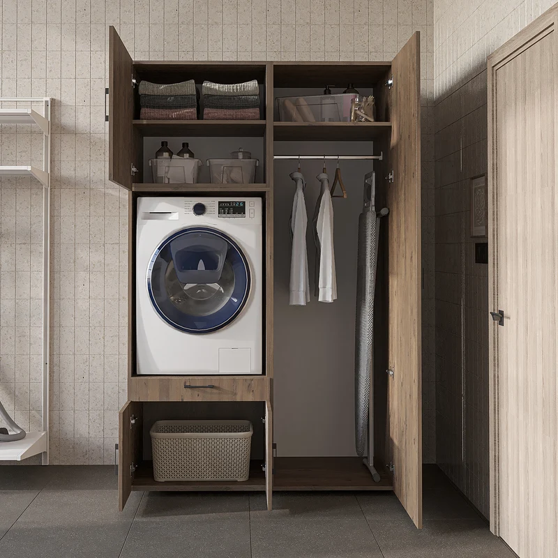 Roomart wasmachinekast 127 cm met hoge kast, 236 cm hoog, uitschuifbaar blad, in 3 kleuren
