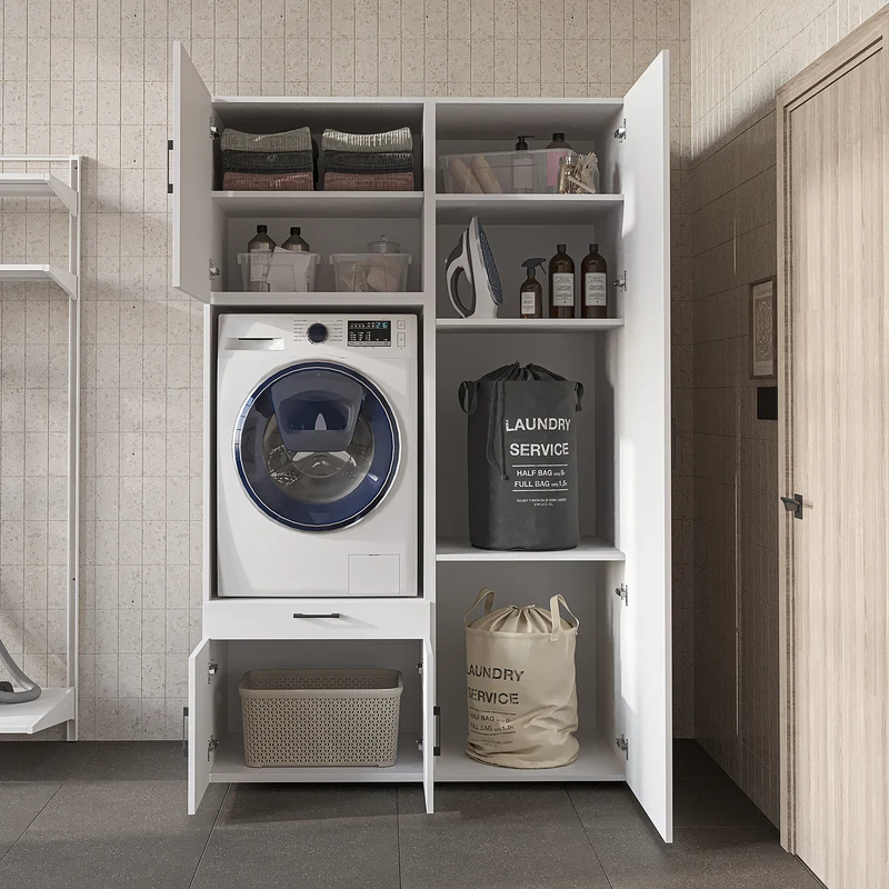 Roomart wasmachinekast 127 cm met hoge kast, 236 cm hoog, uitschuifbaar blad, in 3 kleuren