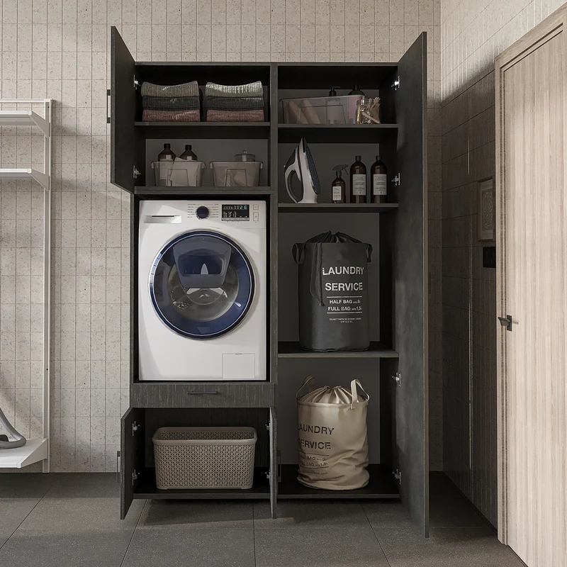 Roomart wasmachinekast 127 cm met hoge kast, 236 cm hoog, uitschuifbaar blad, in 3 kleuren