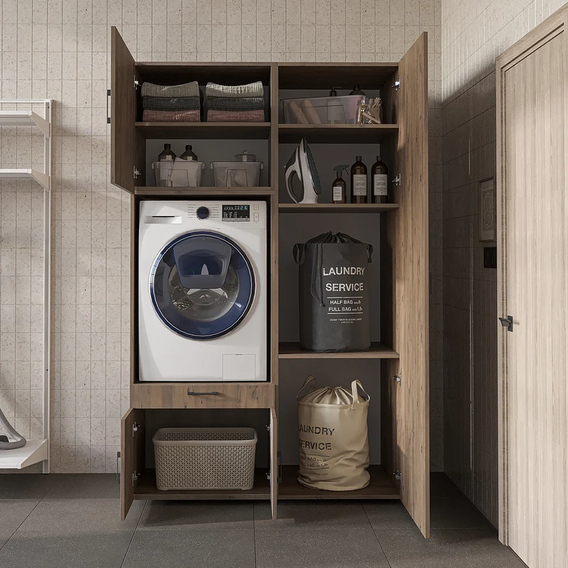 Roomart wasmachinekast 127 cm met hoge kast, 236 cm hoog, uitschuifbaar blad, in 3 kleuren