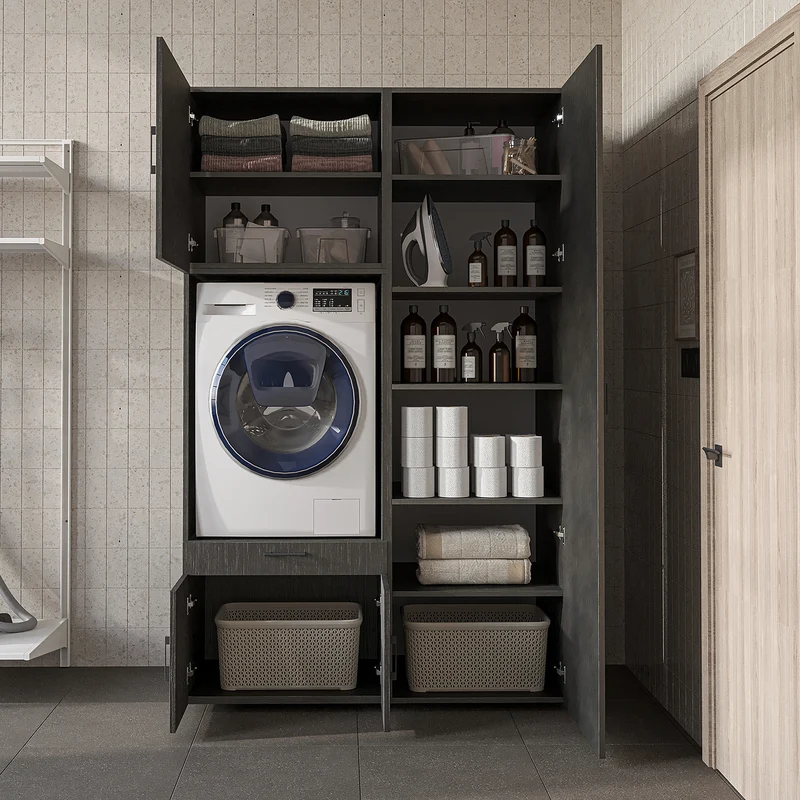 Roomart wasmachinekast 127 cm met hoge kast, 236 cm hoog, uitschuifbaar blad, in 3 kleuren