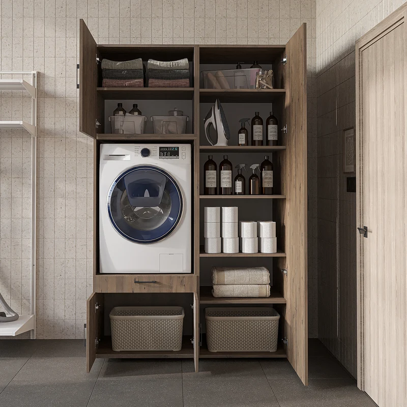 Roomart wasmachinekast 127 cm met hoge kast, 236 cm hoog, uitschuifbaar blad, in 3 kleuren