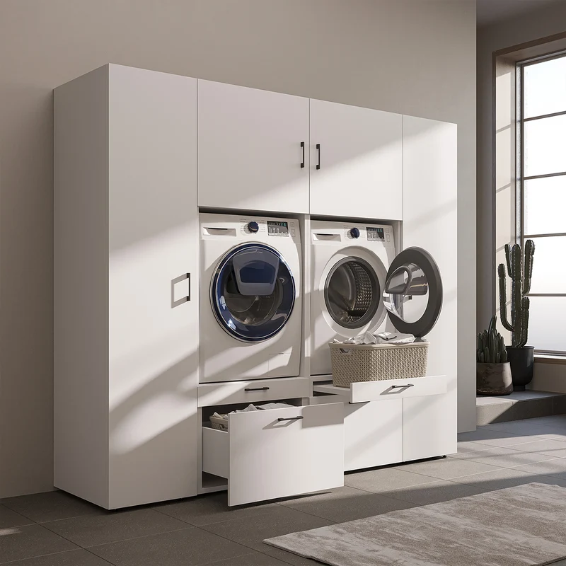 Roomart wandmeubel SERIE 2, 224 cm, voor 2 apparaten met 2 hoge kasten, in 3 kleuren
