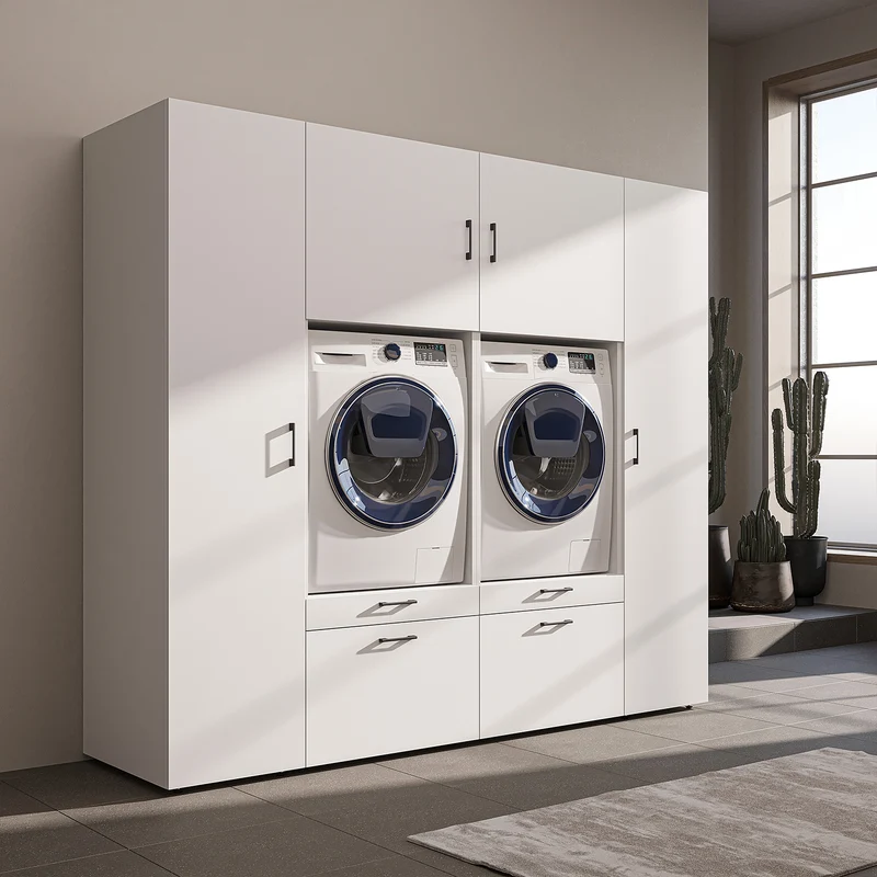Roomart wandmeubel SERIE 2, 224 cm, voor 2 apparaten met 2 hoge kasten, in 3 kleuren