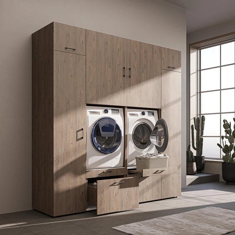 Roomart wandmeubel SERIE 2, 224 cm, voor 2 apparaten met 2 hoge kasten, in 3 kleuren