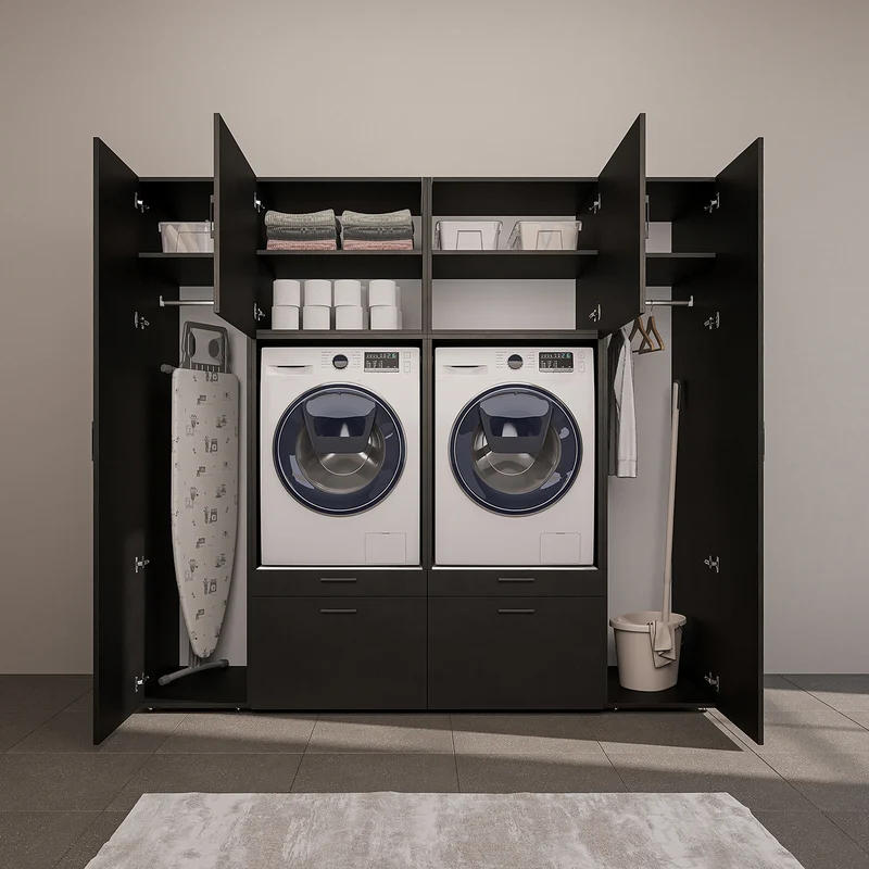 Roomart wandmeubel SERIE 2, 224 cm, voor 2 apparaten met 2 hoge kasten, in 3 kleuren