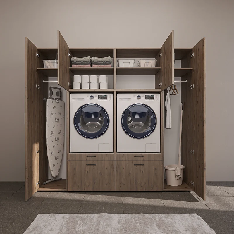 Roomart wandmeubel SERIE 2, 224 cm, voor 2 apparaten met 2 hoge kasten, in 3 kleuren