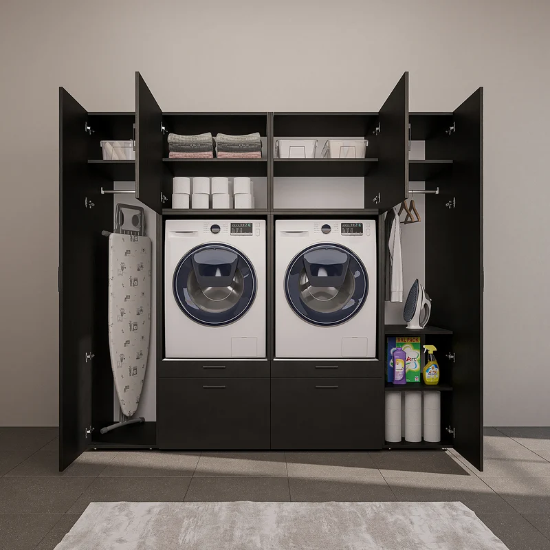 Roomart wandmeubel SERIE 2, 224 cm, voor 2 apparaten met 2 hoge kasten, in 3 kleuren